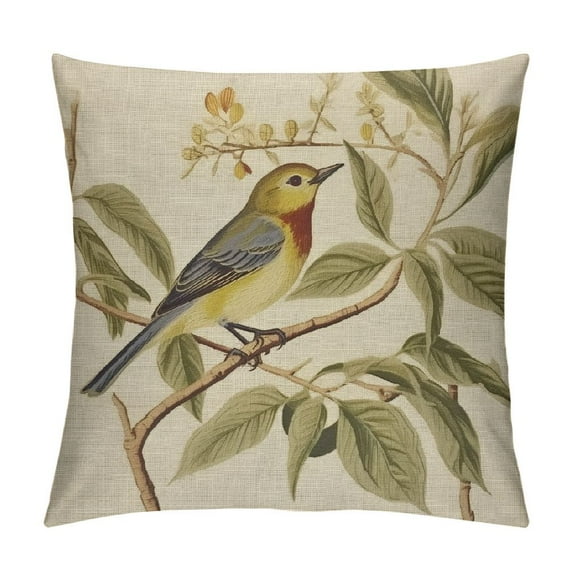 COMIO Farmhouse Burlap Pillow Covers Bird Decorative Pillowcase Square Cushion Covers for Sofa Couch Bed Chair Home Decoration