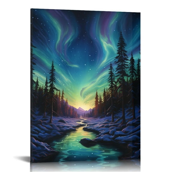 COMIO Farmhouse Canvas Wall Art For Bedroom Wall Decorations For Living Room Aurora Scenery Pictures Stretched And Framed Canvas Prints Paintings Bathroom Wall Decor Ready To Hang For Home Decor
