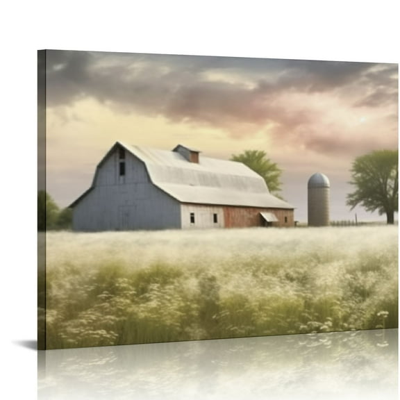 COMIO Farmhouse Canvas Wall Art - Turquoise Old Barn Picture Canvas Prints for Rustic Home Wall Decor, Teal Farmhouse Wall Art Framed Canvas for Western Home Decor Ready to Hang