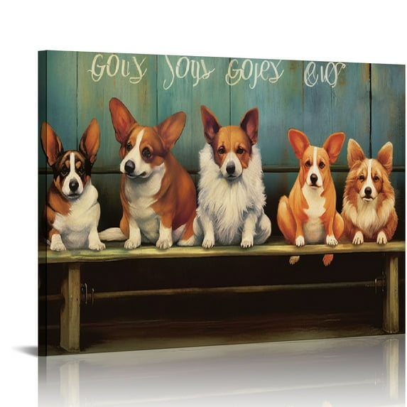 QZHH Farmhouse Corgi Wall Art Country Dogs Pictures Gad Says You Are Motivational Wall Decor Rustic Canvas Print Framed Artwork for Bathroom Living Room Bedroom
