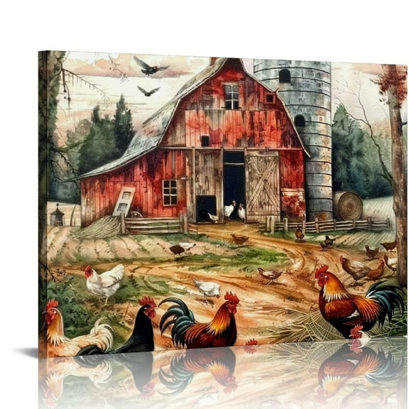 COMIO Farmhouse Country Landscape Wall Art Watercolor Barn Truck Pictures Kitchen Red Decor Highland Cow Farm Animals Canvas Painting Rustic Western Artwork for Living Room Cabin Home Decoration