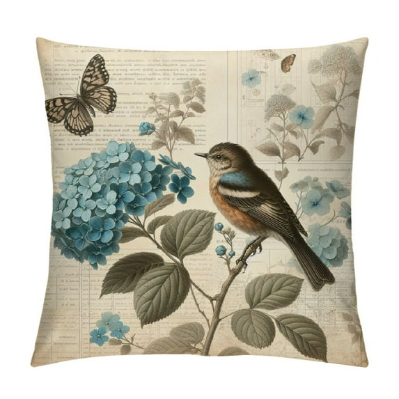 COMIO Farmhouse Decorative Throw Pillow Covers Vintage Orchid Theme Butterfly Bird Pillows Cover Holiday Decor Home Car Bedding Cushion Cover White