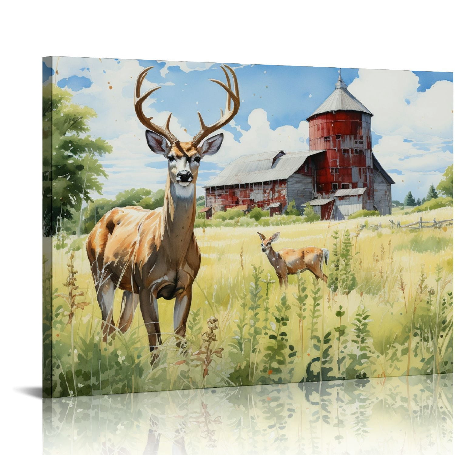 COMIO Farmhouse Deer Canvas Wall Art Country Old Barn Truck Wall Decor ...