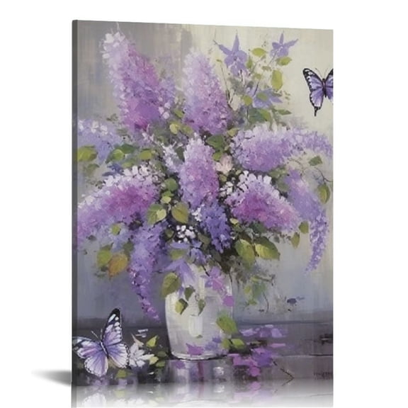 COMIO Farmhouse Lavender Decor Wall Art Purple Christian Pictures for Wall Rustic Canvas Prints Just Breathe Sign Flower Painting Framed Artwork for Bedroom Kitchen Living Room Office