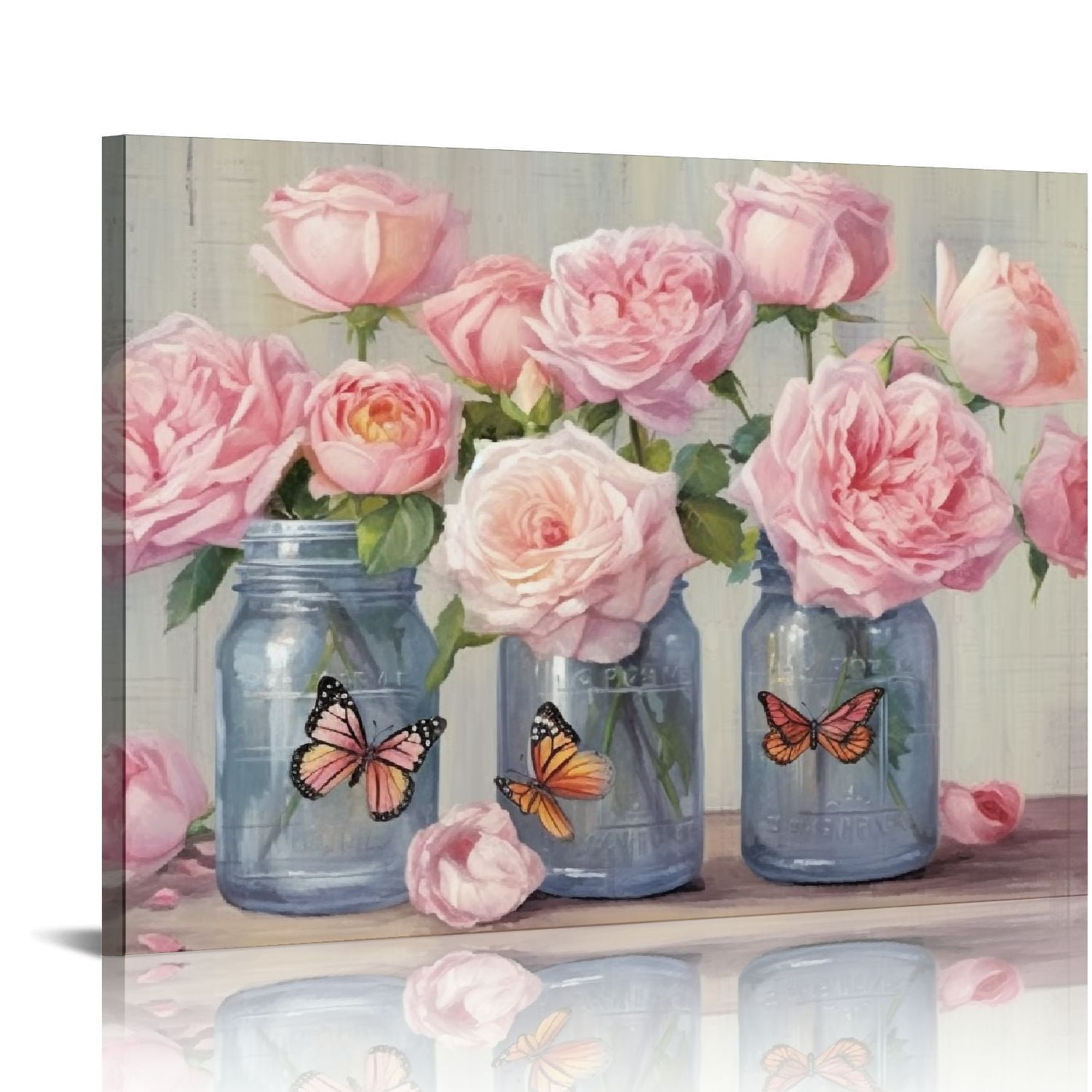 COMIO Farmhouse Rose Wall Art Pink Peony Flower Wall Decor Rustic ...