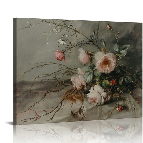 COMIO Farmhouse Still Life Pictures Living Room - Neutral Pink Rose Flower Floral - Art Deco Wall Art for Kitchen Art Print- Rustic Vintage Decor for Bedroom - Antique French Poster