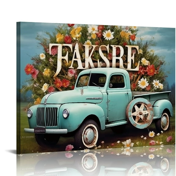 COMIO Farmhouse Truck Wall Art Old Barn Cross Daisy Wall Decor Christian Jesus Quotes Teal Pictures Canvas Prints Motivational Framed Modern Artwork for Home Living Room Bedroom Bathroom