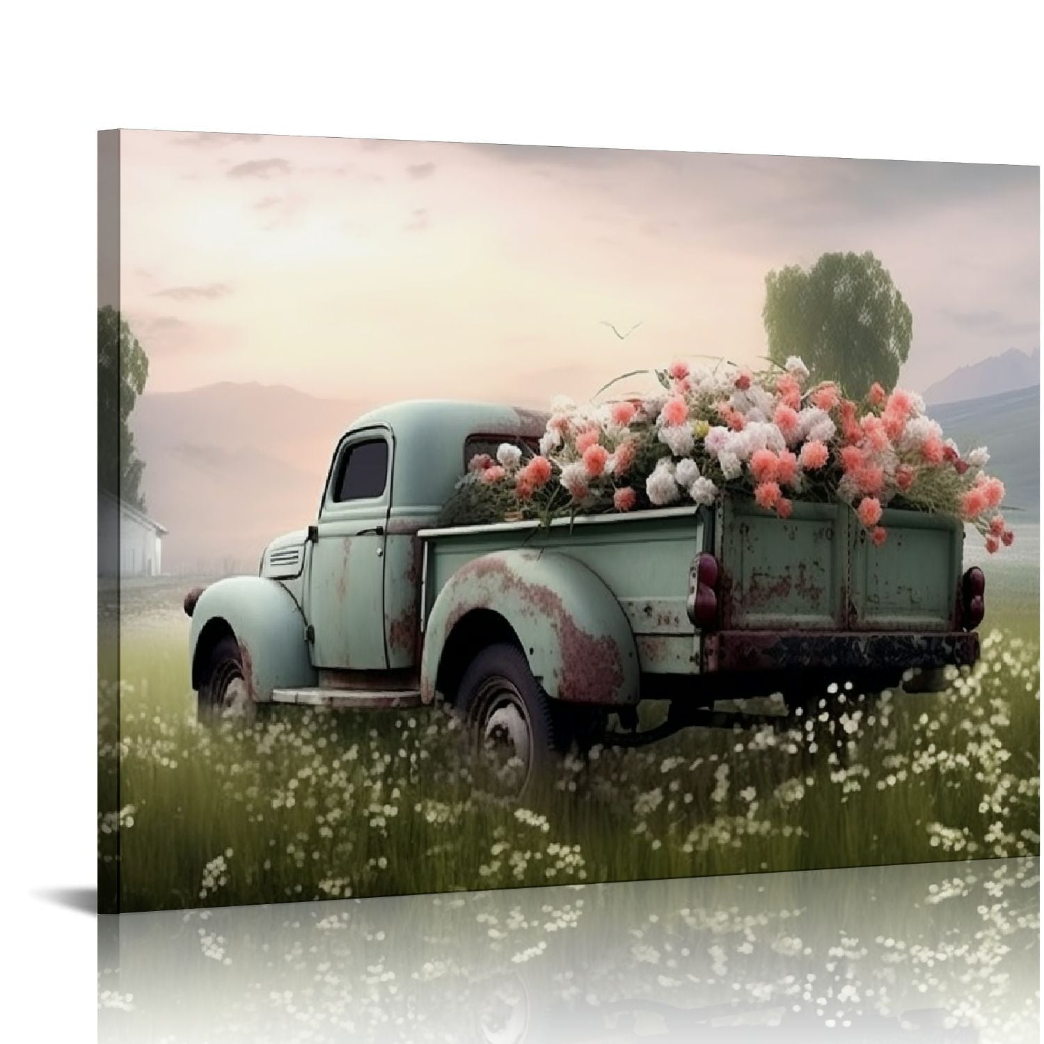 COMIO Farmhouse Truck Wall Art Old Truck Canvas Prints, Barn Pictures