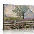thumbnail image 1 of COMIO  Farmhouse White Barn Wall Art Purple Flower Field Fence Pictures Decor Country Old Painting Rustic Canvas Print Modern Framed Home Artwork for Bedroom Living Room, 1 of 6