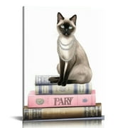 COMIO Fashion Design Cat Wall Decor - Poster of Book - Glam Siamese cat Wall Decor for Living room, Bedroom - Glamour Couture Cute Cat Gift for Woman, Girl - Designer Wall decoration