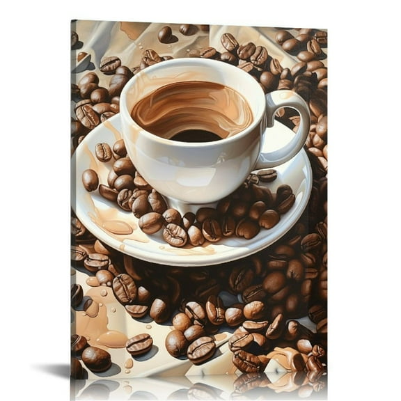 COMIO But First Coffee Sign Wall Art Vintage Black and White Coffee Bean Cup Picture for Coffee Bar Kitchen Wall Decor Stretched and Framed Ready to Hang