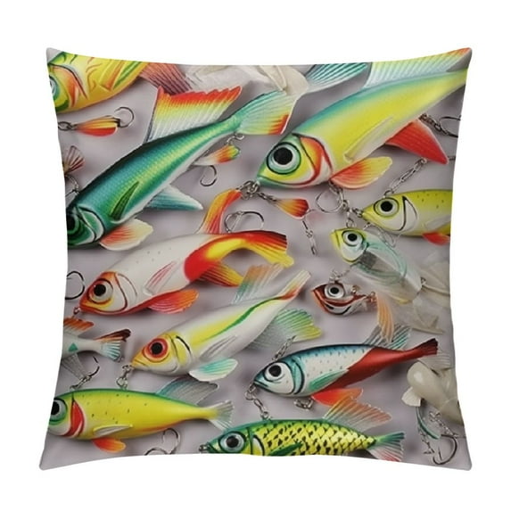 MLJA Fishing Pillow Covers Fishing Outdoor Sports Decorative Throw Pillow Covers Cases Home Decor Fish Hook Print Colorful Cushion Case for Couch Sofa Outdoor