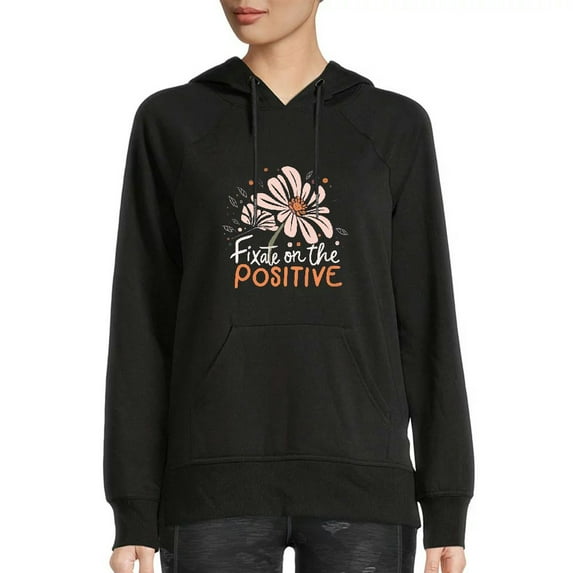 COMIO Fixate on the Positive Aspects Fall T Shirt Women's Basic Pullover Hoodie Loose Fit Super Soft with Pocket Black