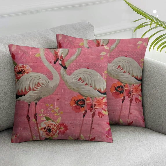 YANMS Flamingos Pattern Pillow Covers Throw Pillowcase Vintage Pink Decorative Cushion Covers Square Outdoor Indoor Couch Bedroom White