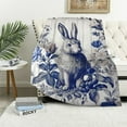 thumbnail image 1 of COMIO Flannel Blanket Throw Blanket (Universal 1) - Excellent Hand Feel Blue and White Porcelain Floral Chinoiserie Rabbit White, 1 of 6