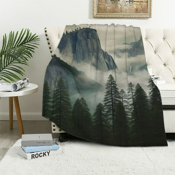 COMIO Flannel Blanket Throw Blanket (Universal 1) Exquisite Gifts National Park Nature Mountain Trees White