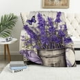 thumbnail image 1 of COMIO Flannel Blanket for Bed Lavender Purple Flowers White, 1 of 6