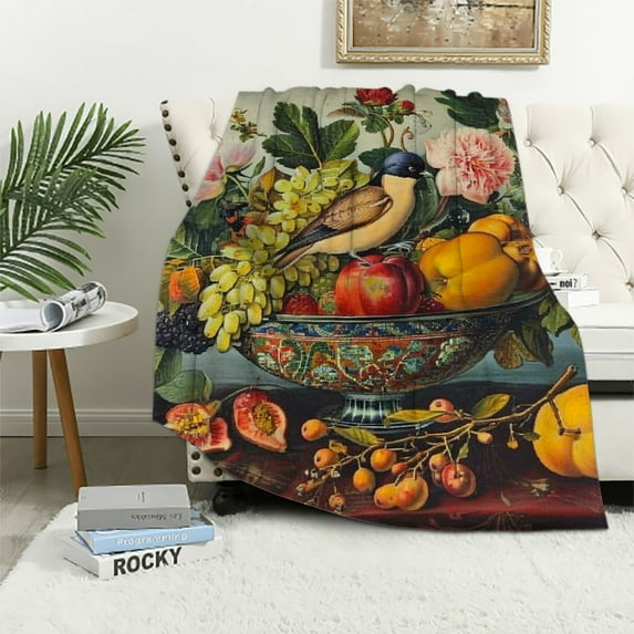 COMIO Flannel Material Blanket Fruit Basket White