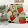 thumbnail image 1 of COMIO Flannel Throw Fruit Strawberry Blanket Soft Comfy Pompom Fringe Blanket Throws for Outdoor and Indoor, 1 of 6