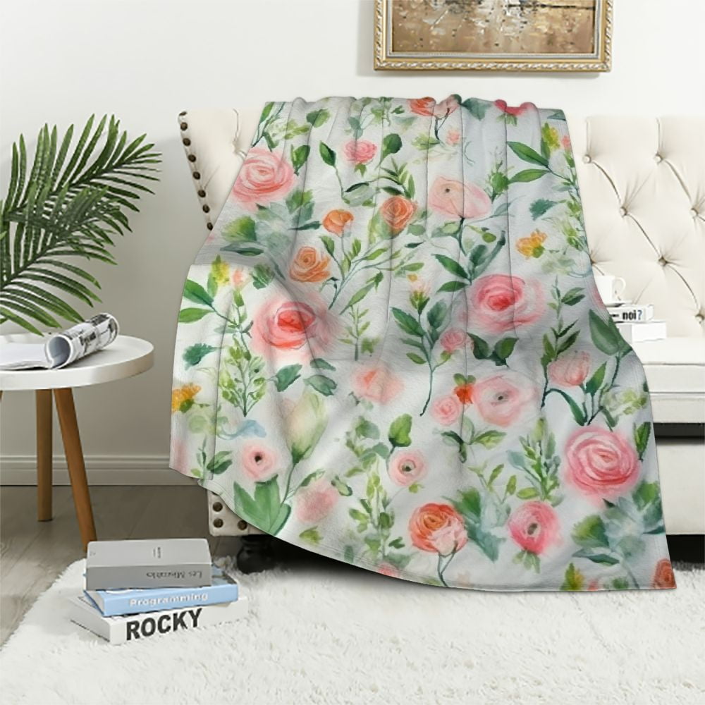 COMIO Floral Blanket Flower Blanket Botanical Spring Flowers Blanket