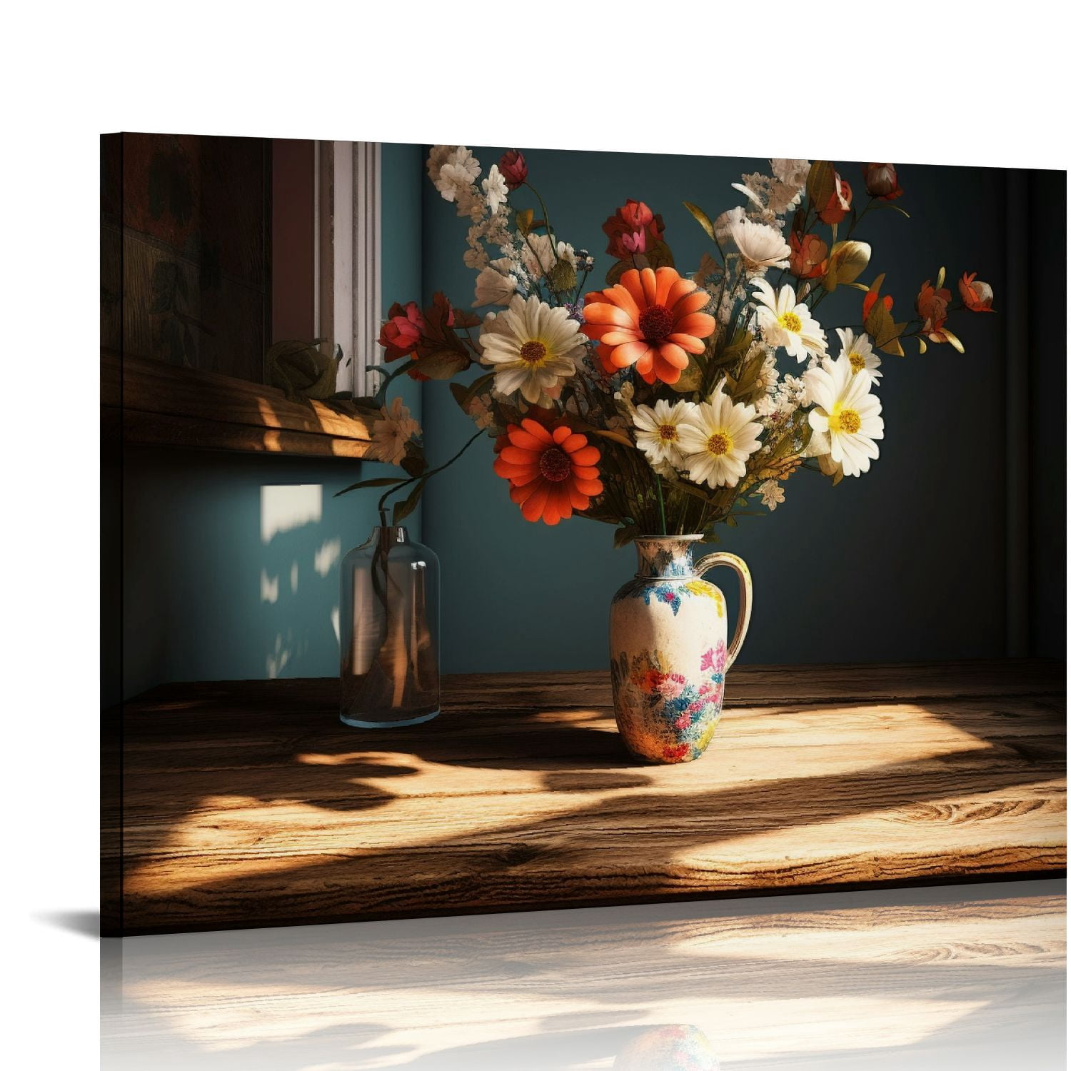 COMIO Floral Canvas Wall Art Pink Rose Bathroom Kitchen Wall Decor ...