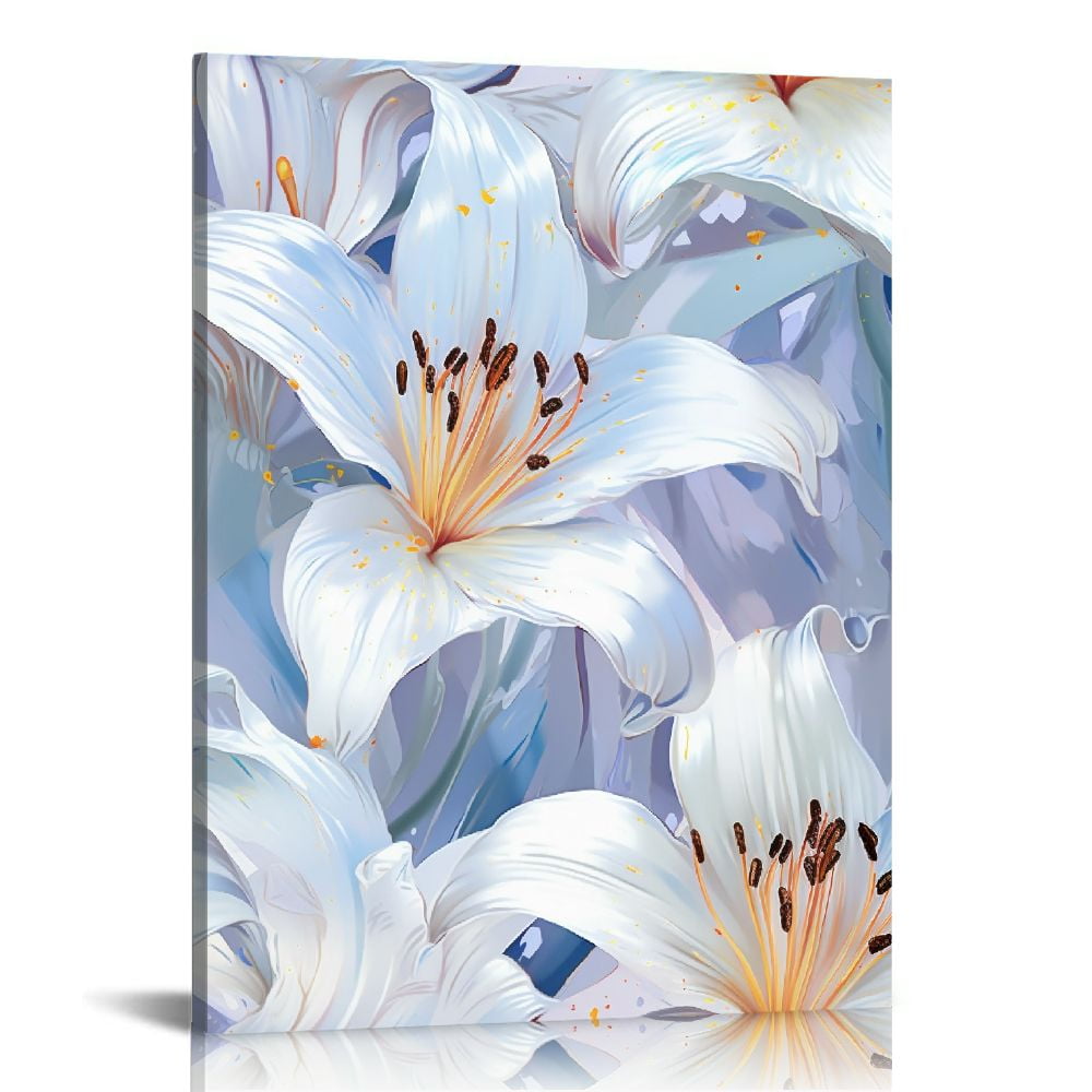 COMIO Floral Canvas Wall Art with Textured Modern Abstract White Flower ...