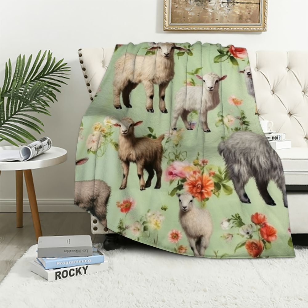 COMIO Floral Goats Blanket Gifts for Boys Girls, Farm Animals Throw