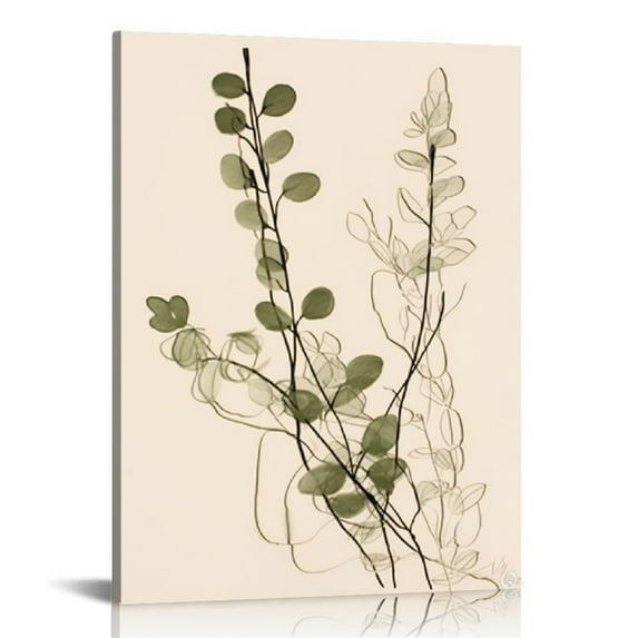 COMIO Floral Line Canvas Wall Art Set, Minimalist Flower Wall Decor, Neutral Beige Plants Wall Painting, Abstract Botanical Leaf Stripe Art Print for Living Room, Bedroom