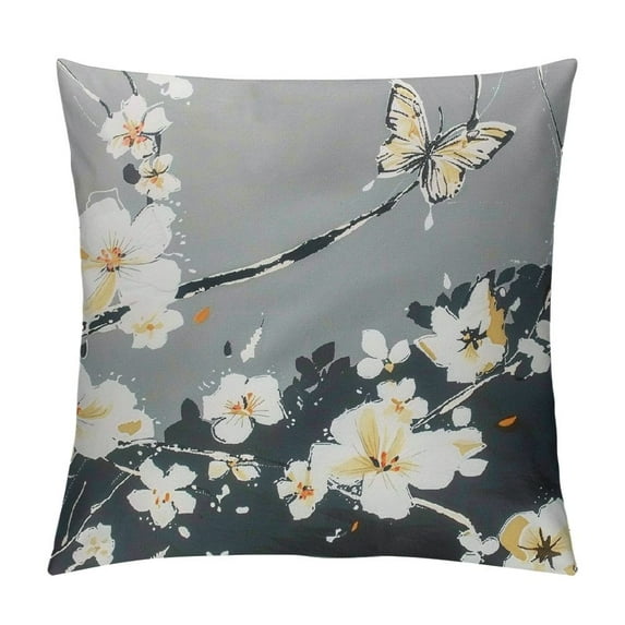 COMIO Floral Pillow Case Tan Gray Plum Blossom Flower Pattern Printed Pillowcases/Pillow Shams Standard Queen Size