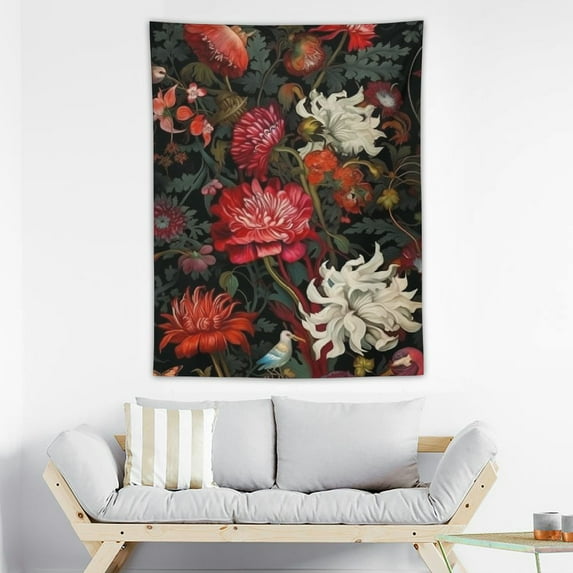 COMIO Floral Tapestry, Vintage Floral Art Tapestry Red Flower Plants Wall Tapestry, Boho Floral Leaves Tapestry Wall Hanging For Dorm Bedroom Living Room Home Decor 30x40 Inch