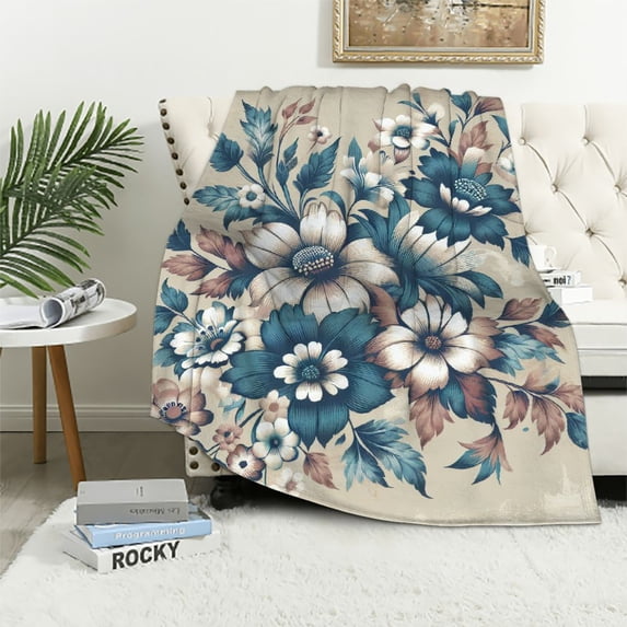 COMIO Floral Throw Blanket Spring Blankets and Throws Boho Western Decor Cotton Woven Couch Cover Blanket for Sofa Living Room Beach Travel Outdoor (Yellow Flower)
