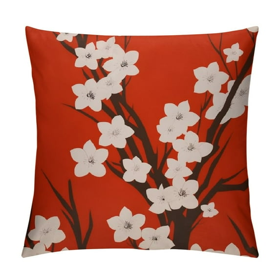COMIO Floral Throw Pillow Cover Red Black and White Cherry Blossoms Square Decorative Throw Pillow Cushion Case for Home Couch Living Room Bed Sofa Car Pillowcase