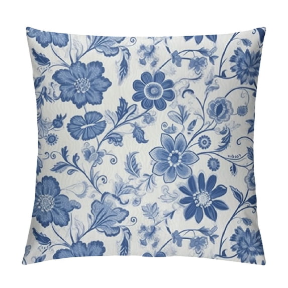 COMIO Floral Throw Pillow Cushion Cover, Swirl Flower Pattern Folk Russian Folk Cultural Petals Ornamental Image, Decorative Square Accent Pillow Case, White Blue