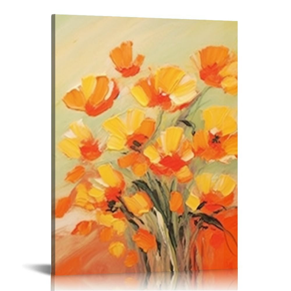 COMIO Floral Wall Art Canvas Painting Poppies on a Red-Yellow ...