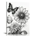 thumbnail image 1 of COMIO  Flower Canvas Wall Art Black and White Floral Painting Art Prints Transparent Floral with Butterfly Picture Artwork Modern Bedroom Bathroom Decor, 1 of 4