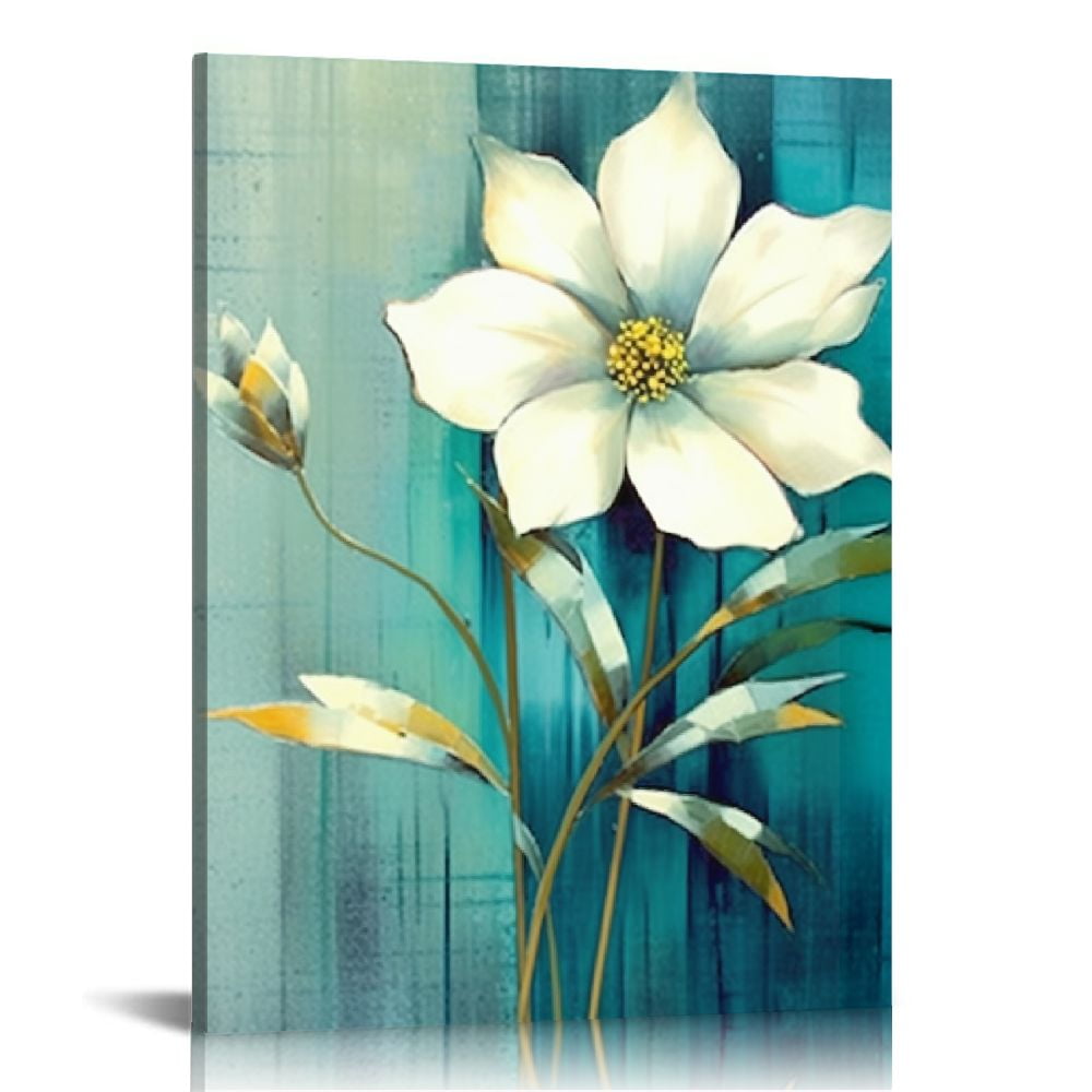 COMIO Flower Canvas Wall Art Cream White Floral Wall Decor Turquoise