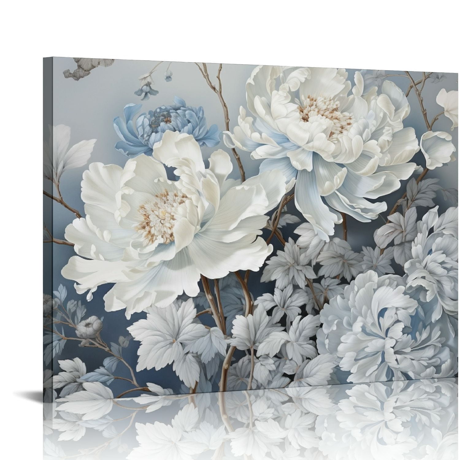 COMIO Flower Canvas Wall Art for Living Room Large White Blue Flower ...