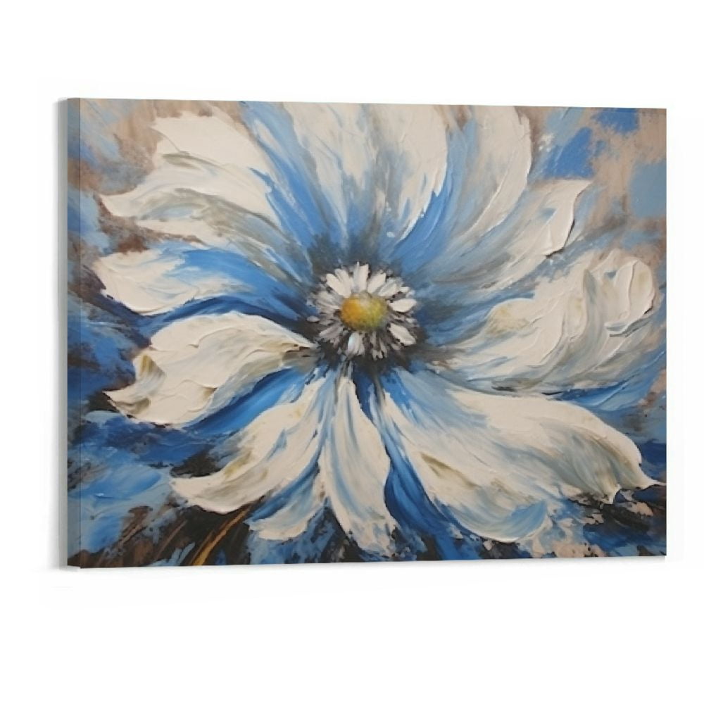 COMIO Flower Canvas Wall Art for Living Room Large White Blue Flower ...