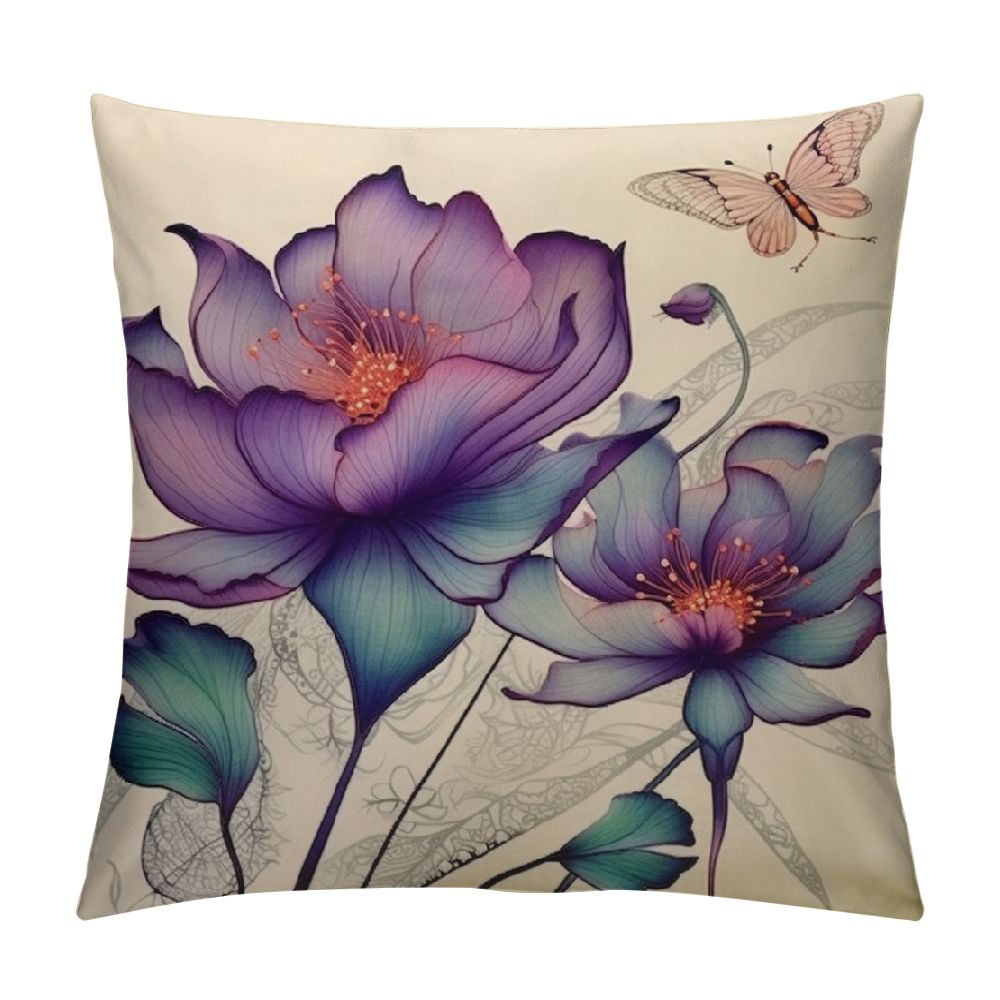 Double Snake Boa Watercolor Velvet Throw Pillow Cover 18x18 | Hidden Zipper, Decorative For Couch & Bed