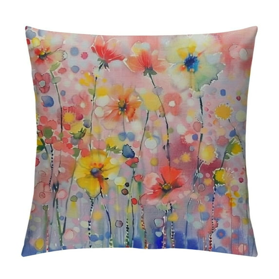 COMIO  Flower Pillow Case,Watercolor Poppy Flower Smudging Art Design Cushion Cover Square Standard Home Decorative for Men/Women
