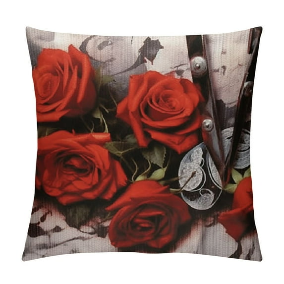 COMIO Flower Throw Pillow Covers Black Red Rose Text Love Wine Heart Necklace Decorative Square Pillowcases for Sofa Bedroom Living Room Decor Gift