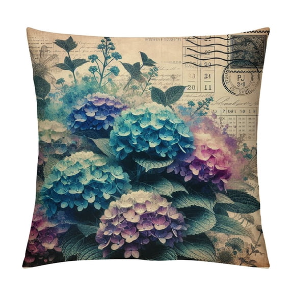 COMIO Flower Throw Pillow Covers Purple Hydrangea Floral Vintage Beautiful Flowers Blossom Pillowcase Summer Square Cushion Cover for Home Garden Outdoor Bed Decorations White