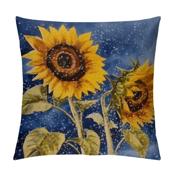COMIO Flower Throw Pillow Covers Watercolor Blue Background with Rose Sunflower Poppies Floral Blossom Plant Pillow Cases Farmhouse Decorations Cushion Cover