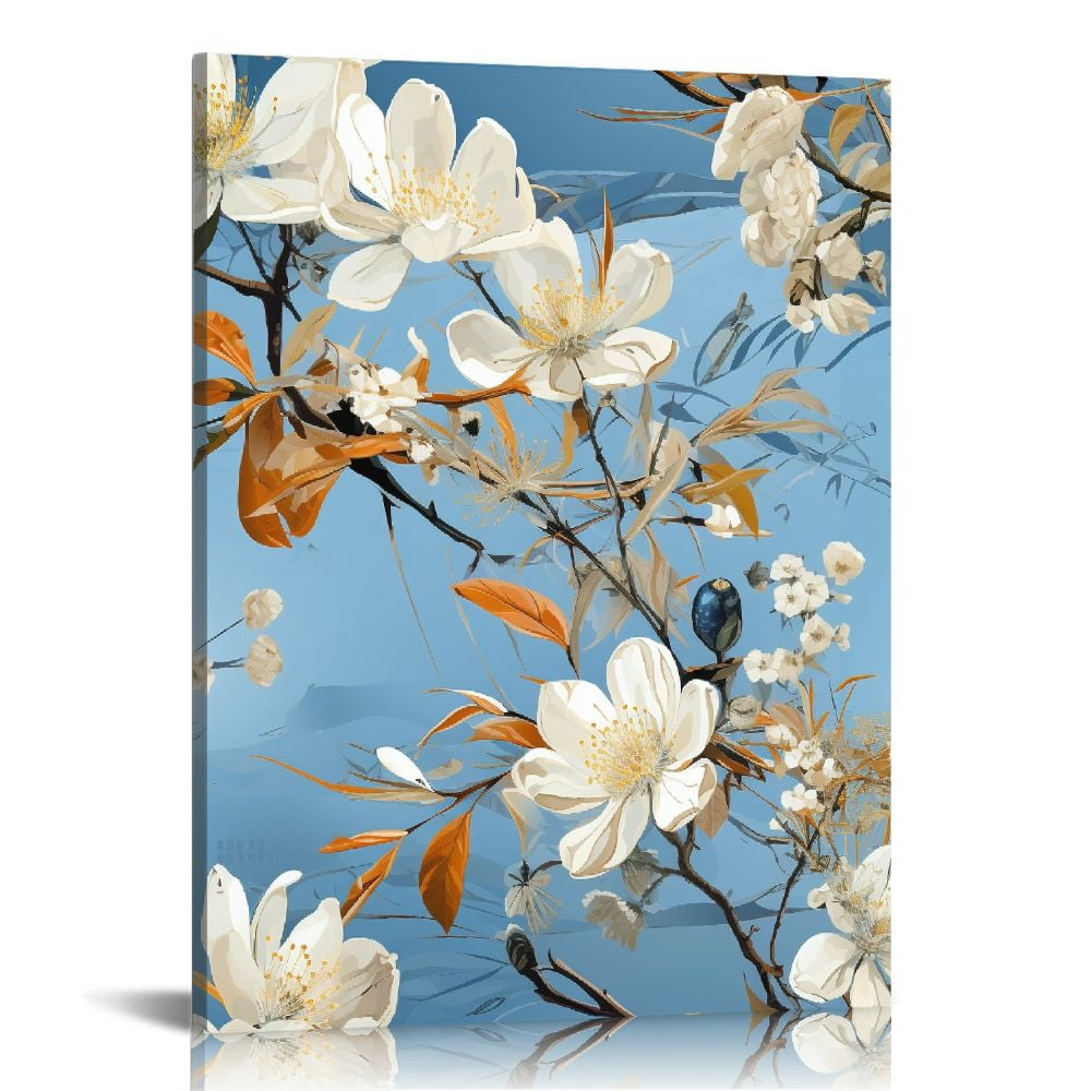 COMIO Flower Wall Art for Living Room, White Lotus Canvas Print ...