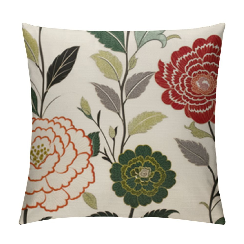 COMIO Flowers Outdoor Pillow Covers, Army Green Henna Red Floral