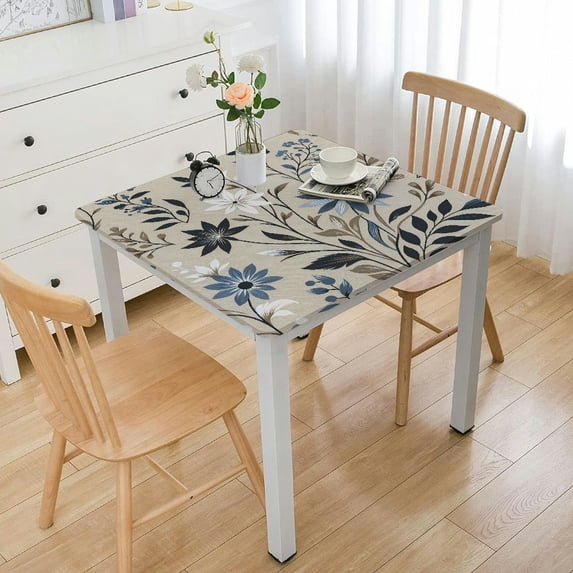 COMIO Flowers Outdoor Violets Gray White Floral Decorative Spring Summer Dark Brown Leaf Square Tablecloth Great for Home Kitchen/Parties/Holiday Dinner White
