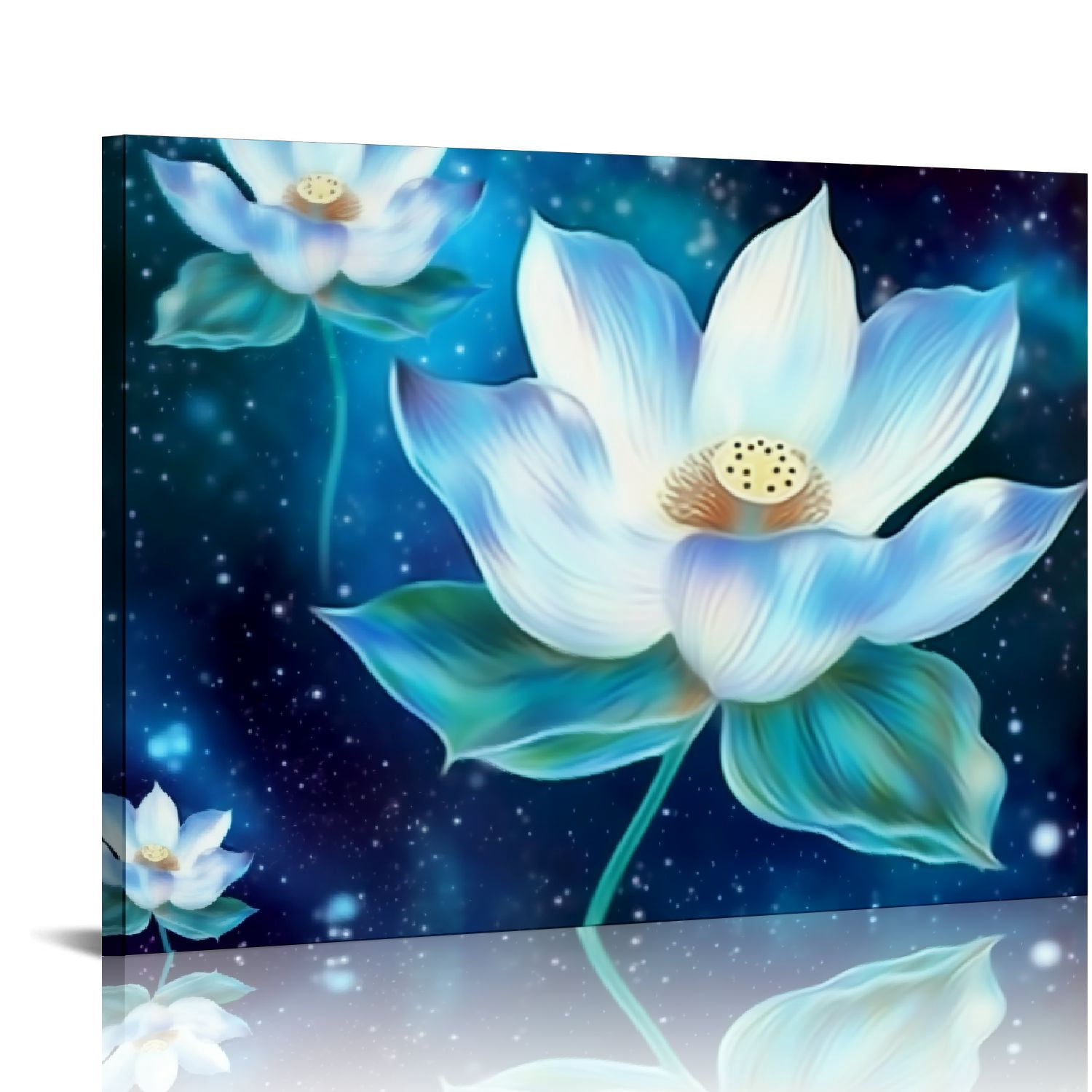 COMIO Flowers Wall Art Blooming Lotus Water Lily Picture Elegant Pink ...