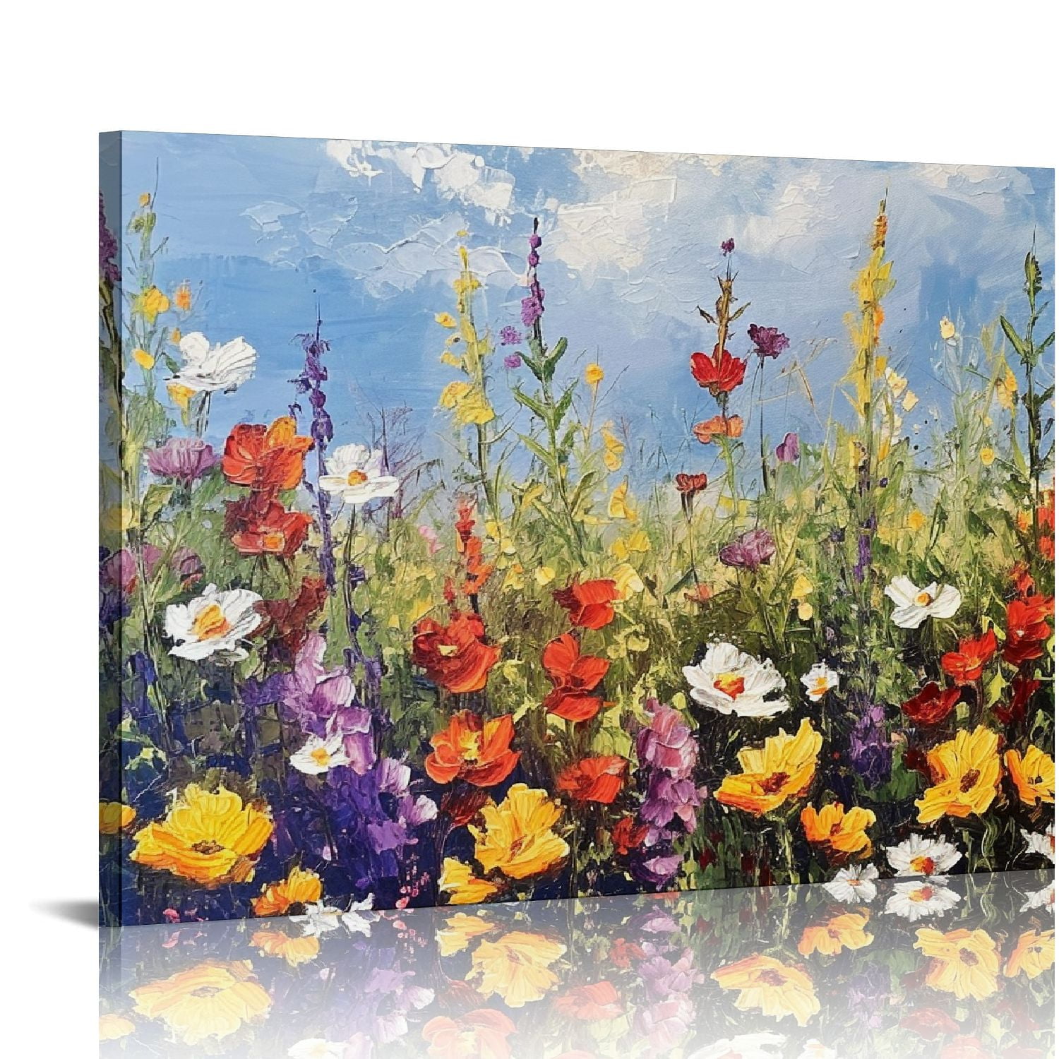 COMIO Flowers Wall Art Canvas Daisy Colorful Textured Picture Landscape ...