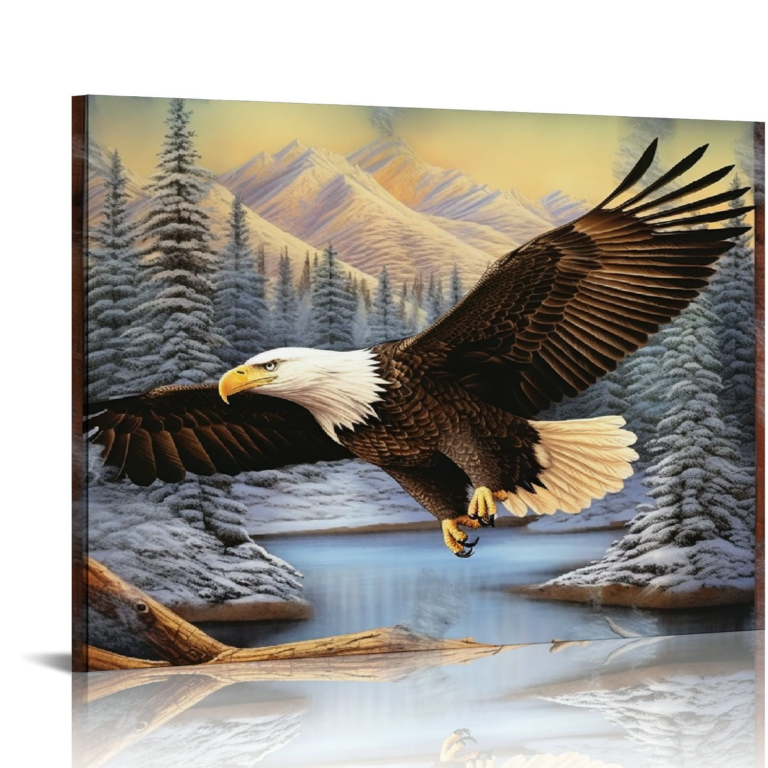 COMIO Flying Bald Eagle Wall Art Rustic Eagle Pictures Wall Decor Decor