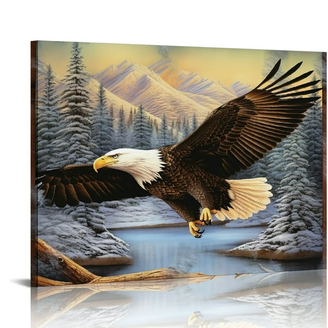 COMIO Flying Bald Eagle Wall Art Rustic Eagle Pictures Wall Decor Decor ...